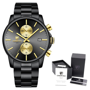 CHEETAH Reloj de cuarzo de oro negro de acero inoxidable