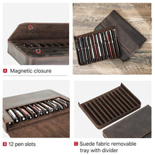 Laden Sie das Bild in den Galerie-Viewer, Leather 12 Slots Stationery Pen Case with Removable Pen Tray
