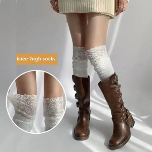 Solid Color Lace High Stockings