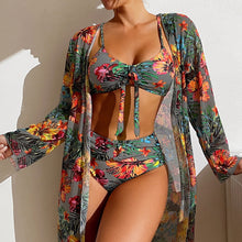 Load image into Gallery viewer, Three Pieces Floral Printed High Waisted Swimsuit
