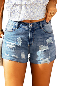 Vintage Faded and Distressed Denim Shorts