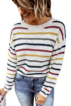 Load image into Gallery viewer, Striped Drop Sleeve Crew Neck Knit Sweater - www.novixan.com
