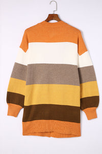 Open Front Pocketed Colorblock Cardigan