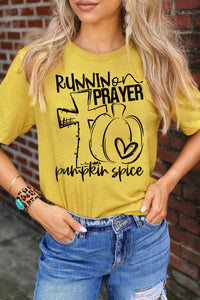 Fall Pumpkin Letter Graphic Print Short Sleeve T Shirt