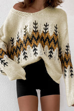 Cargue la imagen en el visor de la galería, Slouchy Fit Christmas Tree Print V Neck Knit Sweater - www.novixan.com

