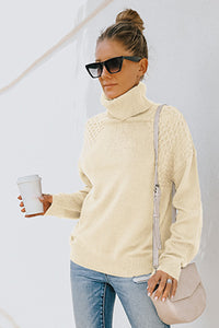 Turtleneck Knitted Pullover Sweater - www.novixan.com