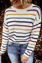 Load image into Gallery viewer, Striped Drop Sleeve Crew Neck Knit Sweater - www.novixan.com
