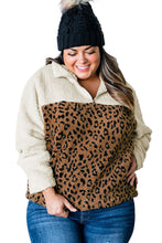 Cargue la imagen en el visor de la galería, Jersey de sherpa con cremallera y bloques de colores de leopardo de talla grande
