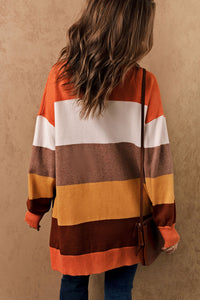 Open Front Pocketed Colorblock Cardigan