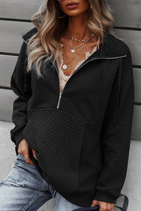 Quilted Patch Half Zipper Sweatshirt - www.novixan.com