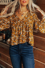 Load image into Gallery viewer, Floral Print Bell Cuff V Neck Babydoll Blouse
