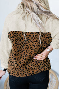 Jersey de sherpa con cremallera y bloques de colores de leopardo de talla grande