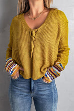 Cargue la imagen en el visor de la galería, Lace up V Neck Knit Sweater - www.novixan.com
