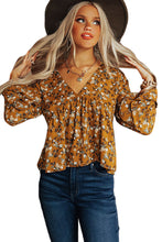 Load image into Gallery viewer, Floral Print Bell Cuff V Neck Babydoll Blouse
