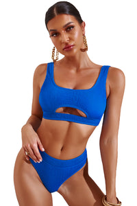 2-teiliges, einfarbiges Bikini-Set mit geripptem Ausschnitt