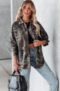 Camo Print Button up Hooded Jacket