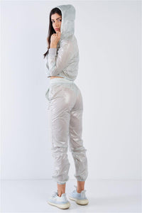 Grey Active Wear Nylon Sweatsuit Set - www.novixan.com
