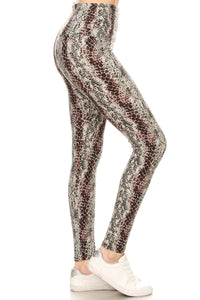 Yoga Style Banded Lined Snakeskin Printed Knit Legging With High Waist. - www.novixan.com