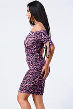 Cargue la imagen en el visor de la galería, Leopard Print Off Shoulder Shirring Bodycon Dress - www.novixan.com
