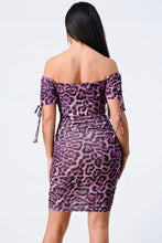 Load image into Gallery viewer, Leopard Print Off Shoulder Shirring Bodycon Dress - www.novixan.com
