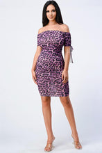 Laden Sie das Bild in den Galerie-Viewer, Leopard Print Off Shoulder Shirring Bodycon Dress - www.novixan.com
