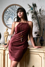 Cargue la imagen en el visor de la galería, Cranberry Red Corduroy Sleeveless Square Neck Tight Fit Mini Dress - www.novixan.com

