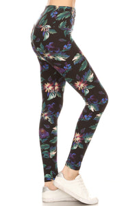 Yoga Style Banded Lined Floral Printed Knit High Waist Legging - www.novixan.com