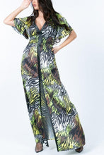 Load image into Gallery viewer, Deep V Neck Slit Zebra Print Long Dress - www.novixan.com
