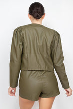 Laden Sie das Bild in den Galerie-Viewer, Faux Leather Jacket &amp; Shorts Set - www.novixan.com

