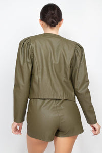 Faux Leather Jacket & Shorts Set - www.novixan.com