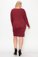 Cargue la imagen en el visor de la galería, Draped Neck Long Sleeve Dress Plus Size - www.novixan.com

