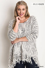 Laden Sie das Bild in den Galerie-Viewer, Chunky Knit Sweater Frayed Trim Plus Size - www.novixan.com
