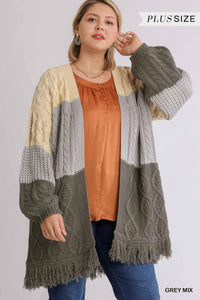 Patchwork Knitted Open Front Cardigan Sweater - www.novixan.com