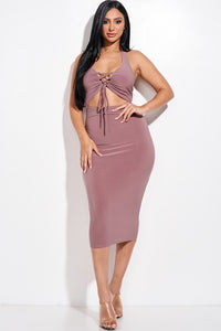 Solid Halter Neck Midi Dress With Criss Cross Front And Cutout - www.novixan.com