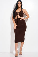 Load image into Gallery viewer, Solid Halter Neck Midi Dress With Criss Cross Front And Cutout - www.novixan.com

