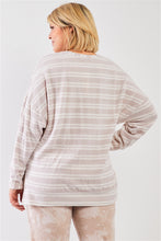 Load image into Gallery viewer, Plus Size Striped Polyester Fleece Round Neck Top - www.novixan.com

