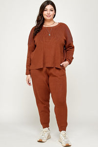 Plus Size Sweater Knit Top And Pant Set - www.novixan.com