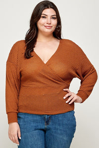 Plus Size Textured Waffle Sweater Knit Top - www.novixan.com