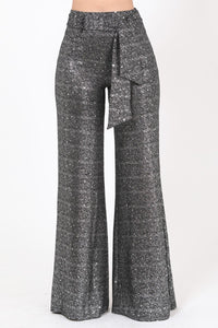Shiny Paillette Pants with Adjustable Buckle Belt - www.novixan.com
