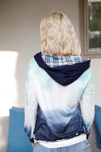 Tie-dye Print Contrast Plaid Hood Sweater - www.novixan.com