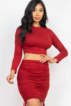 Load image into Gallery viewer, Ruched Side Crop Top and Drawstring Skirt Set - www.novixan.com
