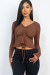 Ribbed Drawstring Front Peplum Top - www.novixan.com