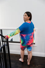 Cargue la imagen en el visor de la galería, Neon Rainbow Tie-dye Color block Top &amp; Biker Shorts Set Plus Size - www.novixan.com
