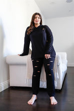 Load image into Gallery viewer, Distressed Hooded Top &amp; Pants Set Plus Size - www.novixan.com
