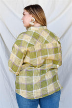 Load image into Gallery viewer, Cotton &amp; Linen Blend Textured Plaid Shirt Top Plus Size - www.novixan.com

