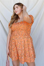 Load image into Gallery viewer, Floral Print Smocked Puff Sleeve Romper Plus Size - www.novixan.com
