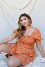 Load image into Gallery viewer, Floral Print Smocked Puff Sleeve Romper Plus Size - www.novixan.com
