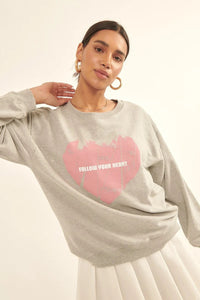 Vintage Heart Print Knit Sweatshirt
