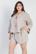 Load image into Gallery viewer, Plus Grey Button-up Collared Neck Blazer High Waist Shorts Set - www.novixan.com

