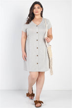 Load image into Gallery viewer, Textured Button-up Short Sleeve Mini Dress Plus Size
